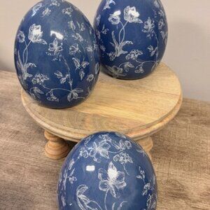 Valerie Parr Hill Set of 3 Ceramic Easter Egg Blue 6.5" H